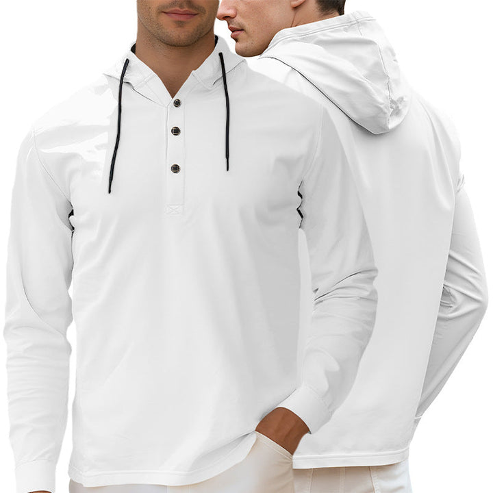 Męska Z kapturem Henley Długa Rękaw Koszula wykonana z Lekka stretch jersey z ściągacz