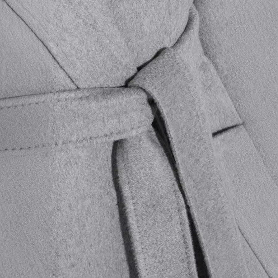 Damska Floor-Length Open mieszanka wełny płaszcz z Relaxed Lapels i Flowing Draping Lumaza