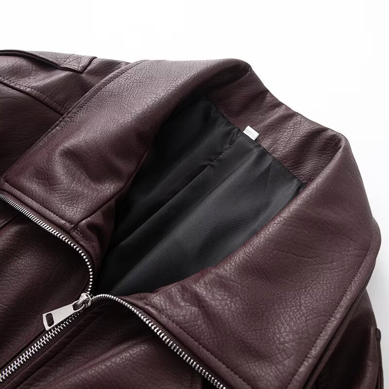 Damska Oversize Imitacja skóry Biker Kurtka z Asymmetrical Zamek, Pasek i Elastyczny Talia
