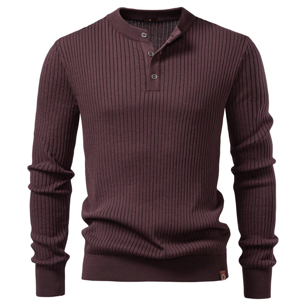 Męska prążkowany długa-sleeve henley pulower z Stójka, delikatna rib dzianina i dopasowany Krój