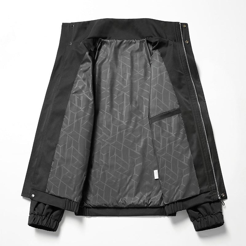 Męski lekki softshell przejściowa kurtka w użytkowy minimal styl z high-standing kołnierz i ukryty zamek