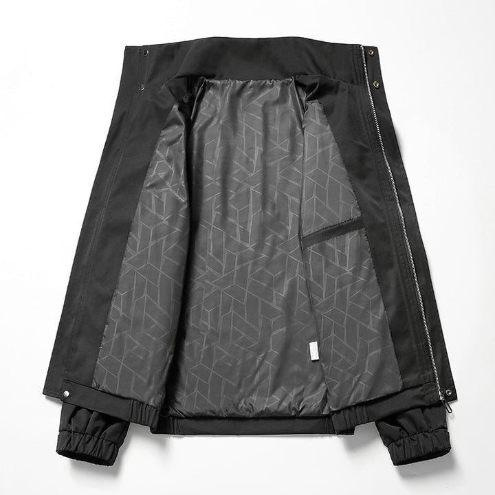 Męski lekki softshell przejściowa kurtka w użytkowy minimal styl z high-standing kołnierz i ukryty zamek