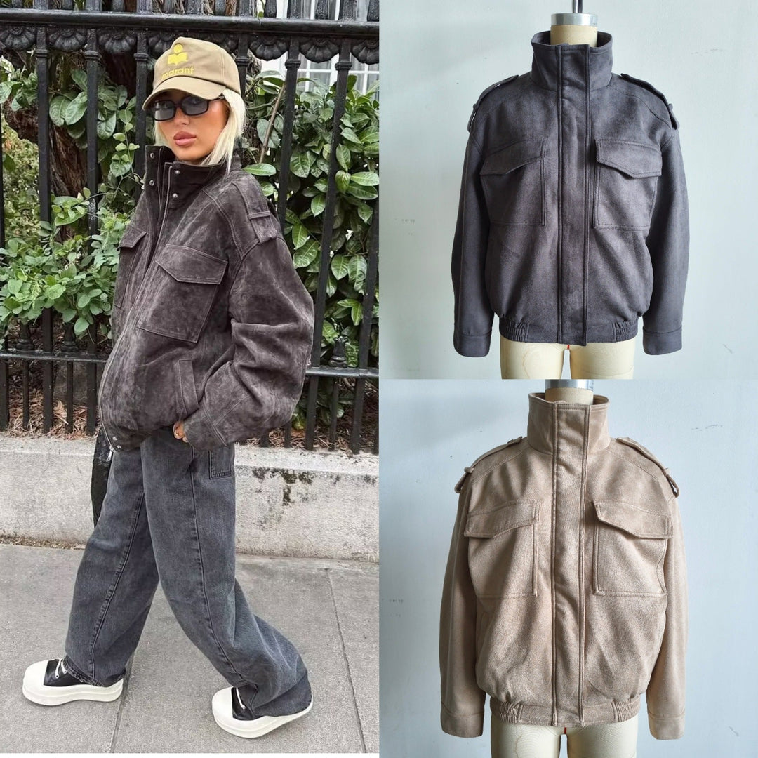 Męska field kurtka w utilitarian styl z stójką, shoulder flaps, i naszywka kieszeniami z patkami
