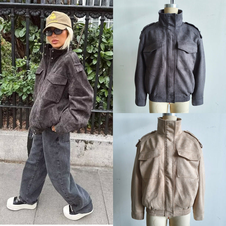 Męska field kurtka w utilitarian styl z stójką, shoulder flaps, i naszywka kieszeniami z patkami