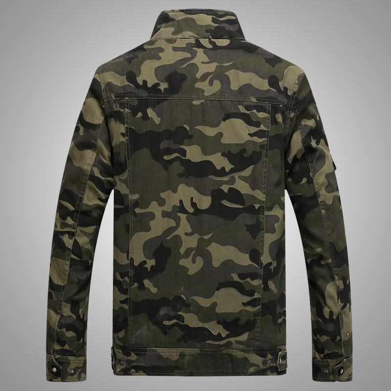 Męska Moro field kurtka z trwały canvas z epaulettes, multiple kieszeniami i stójką
