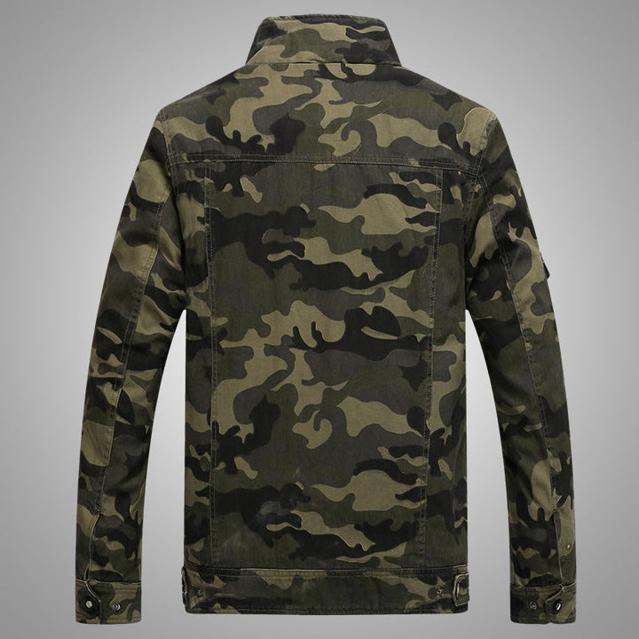 Męska Moro field kurtka z trwały canvas z epaulettes, multiple kieszeniami i stójką