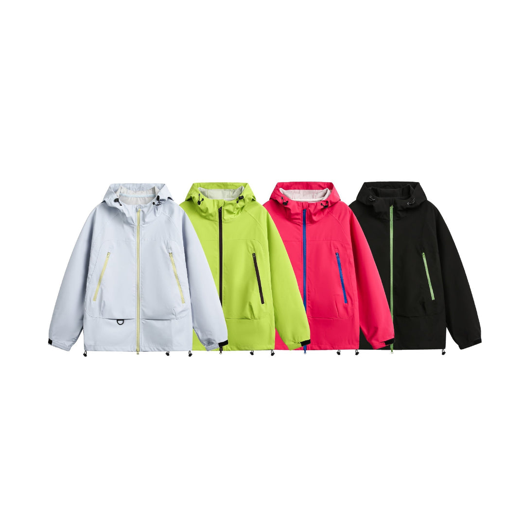 Damska Wodoodporny Softshell Deszczem Kurtka z Kaptur, Regulowany Dół i Contrasting Zippers