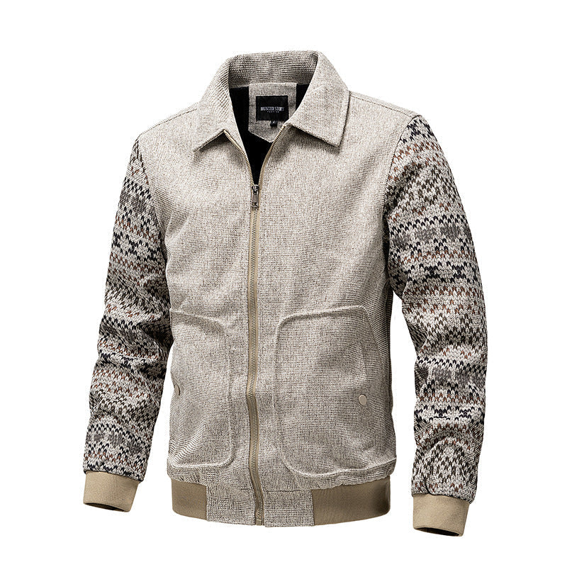 Męski zip-up knit kurtka z Norwegian rękawy