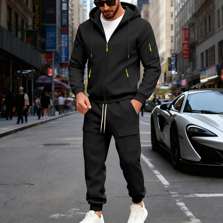 Męska miejski z kapturem tracksuit wykonana z bawełna mieszanka z cargo Kieszenie i funkcjonalny zippers
