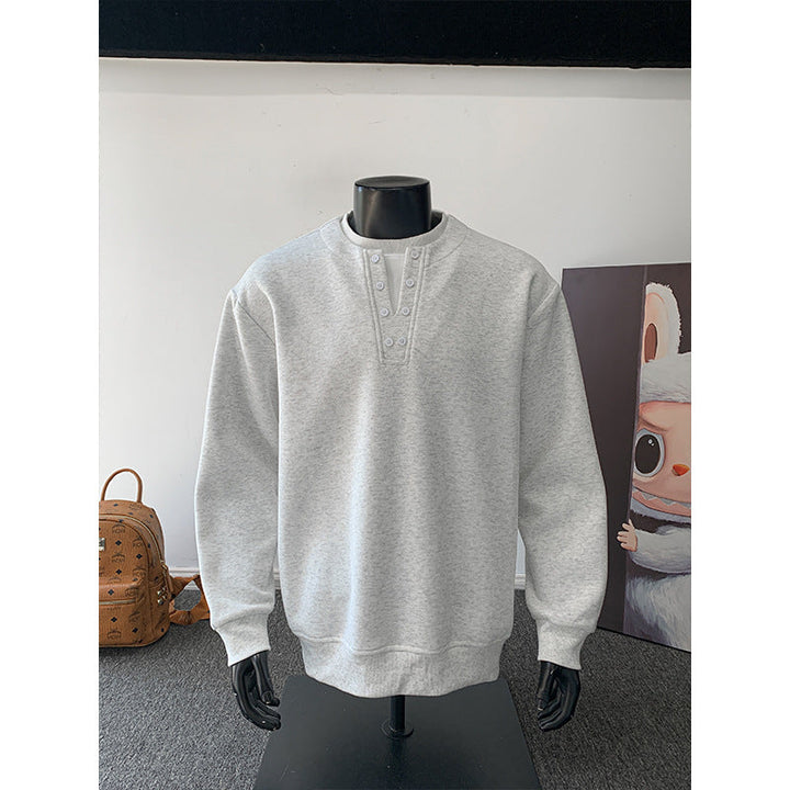 Męska Henley bluza z Listwa guzikowa, oversize Krój &amp; prążkowane mankiety
