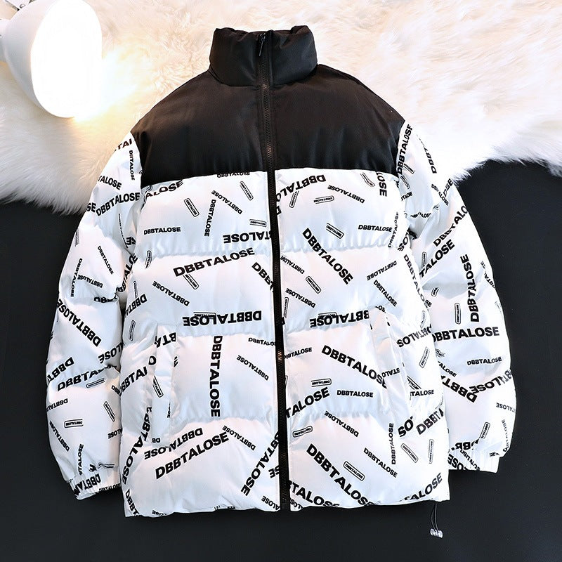 Unisex ocieplana pikowana kurtka z Allover Logo Print, High ze stójką &amp; regulowanym dołem Lumaza