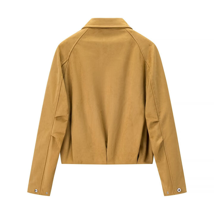 Damska krótka kurtka in suede look z raglan rękawami i elastic dołem Lumaza