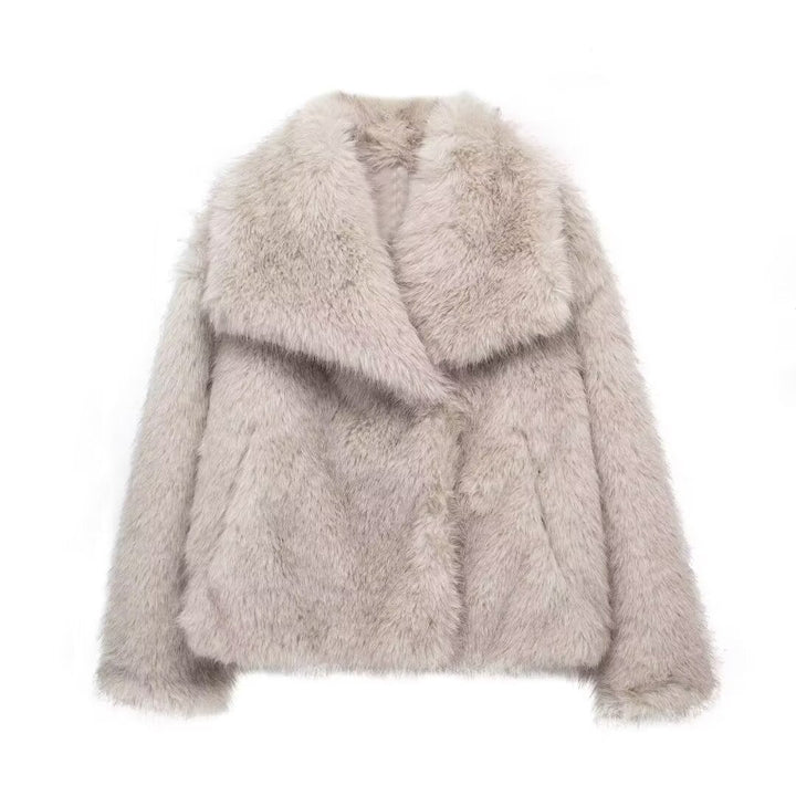 Damska krótka Faux Fur kurtka z Voluminous Shawl kołnierzem Lumaza