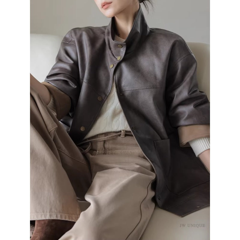 Damska Leather kurtka z nowoczesna Cut Lumaza