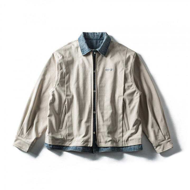Męska krótka krój layered wygląd blouson kurtka z denim kołnierzem