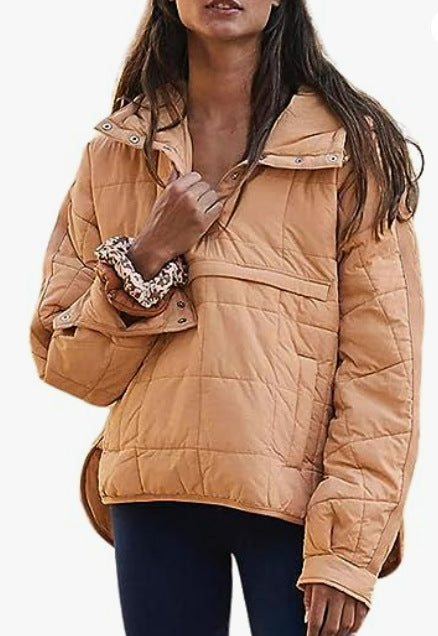 Damska Pikowana Lined Pull-Over Anorak z Kaptur