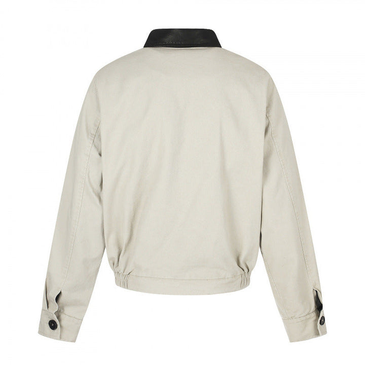 Męska krótki-cut bomberka blouson kurtka w vwtage canvas z skóra kołnierzem i waist belt