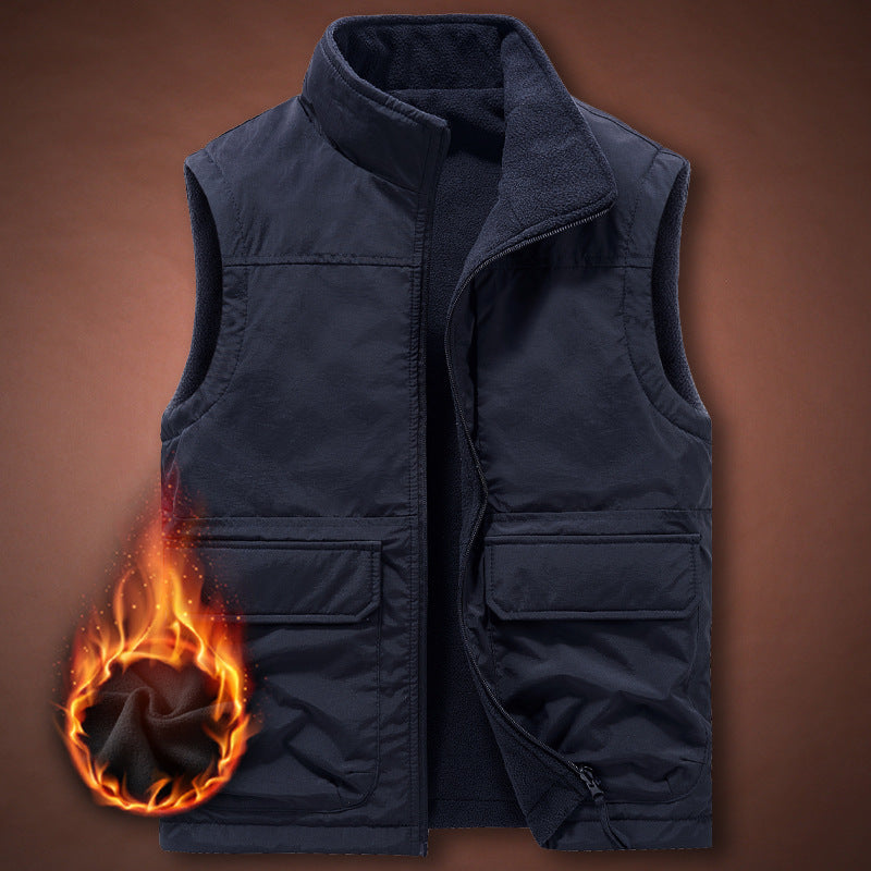 Męska termiczny fleece kamizelka z wiatroszczelna nylon zewnętrzny warstwa, wysoki stójką, i multifunctional kieszeniami
