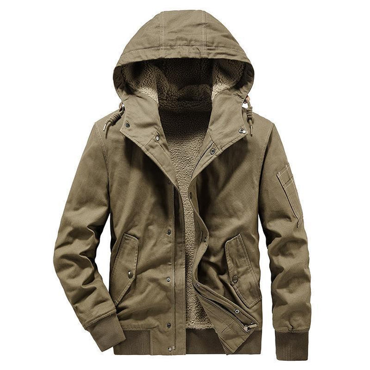 Męska Canvas Bluza z kapturem z Sherpa Podszewka, Utility Kieszenie i Prążkowane mankiety