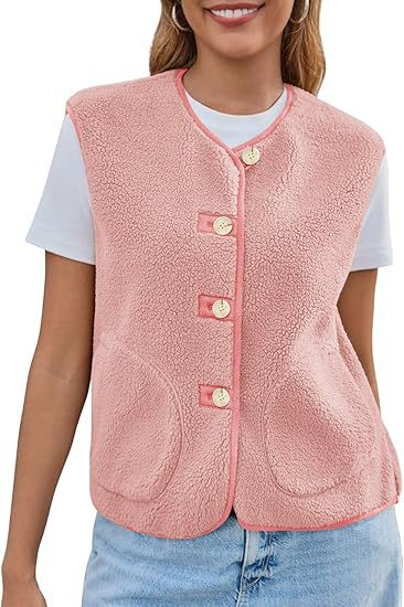 Damska teddy polarowa kamizelka z round neck i guzikami closure Lumaza