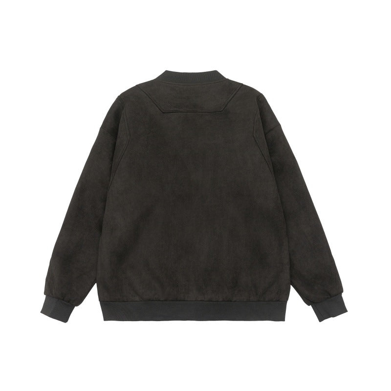 Unisex krótka kurtka w vintage zamsz wygląd z klatka piersiowa flaps, zamek Kieszenie i prążkowane mankiety
