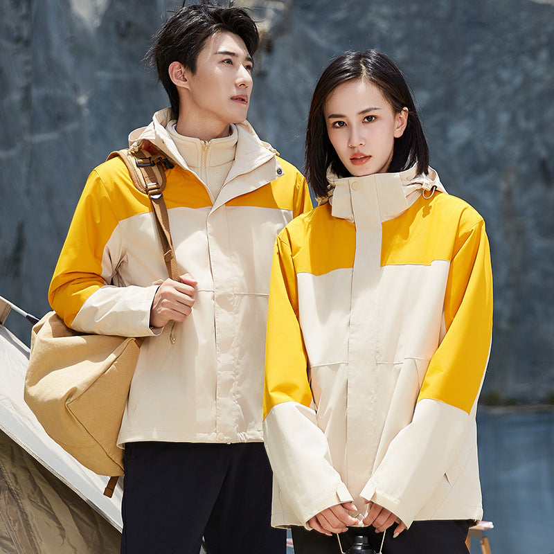Unisex two-layer wodoodporna outdoor kurtka z kapturem i color block design Lumaza