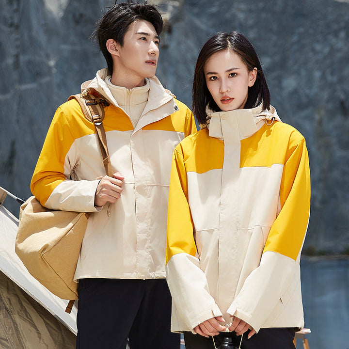 Unisex two-layer wodoodporna outdoor kurtka z kapturem i color block design Lumaza