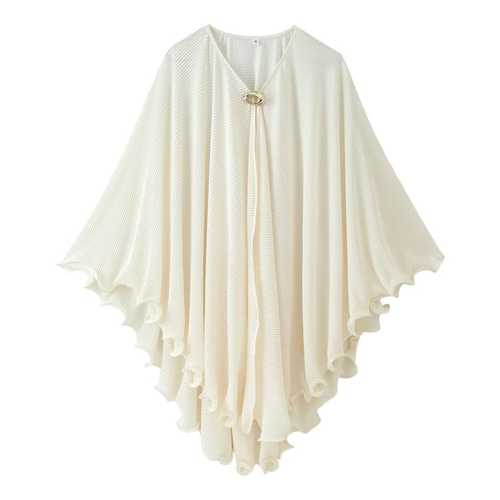 Damska Pleated peleryna Poncho z V Neck i Decorative Closure Lumaza