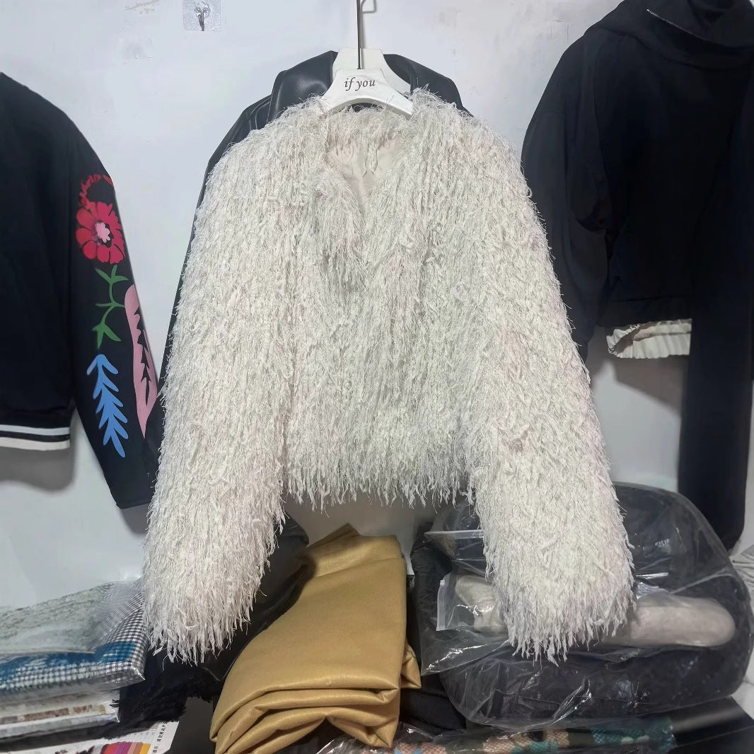 Płaszcz damski ze sztucznym futrem ciepła krótka