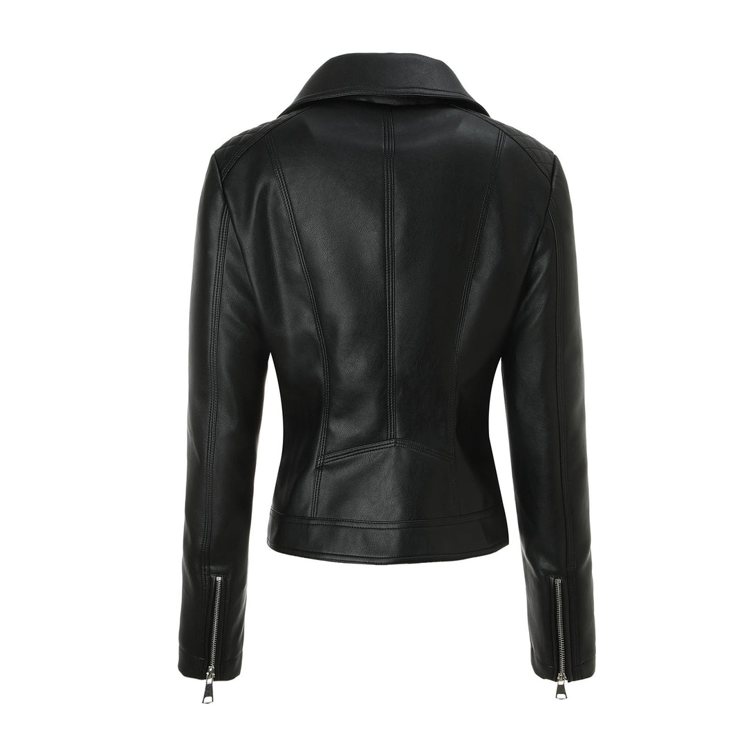 Damska taliowana Biker Leather kurtka z pikowana Shoulders Lumaza