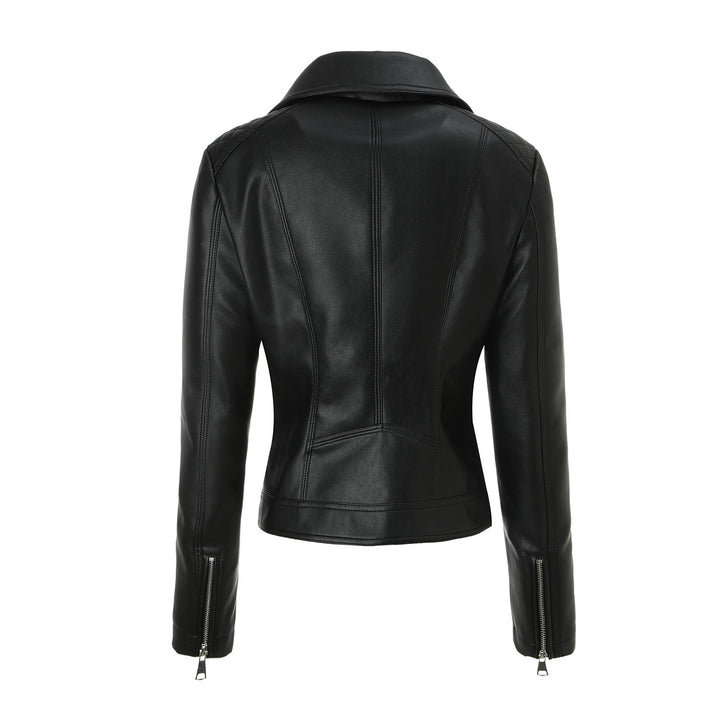 Damska taliowana Biker Leather kurtka z pikowana Shoulders Lumaza