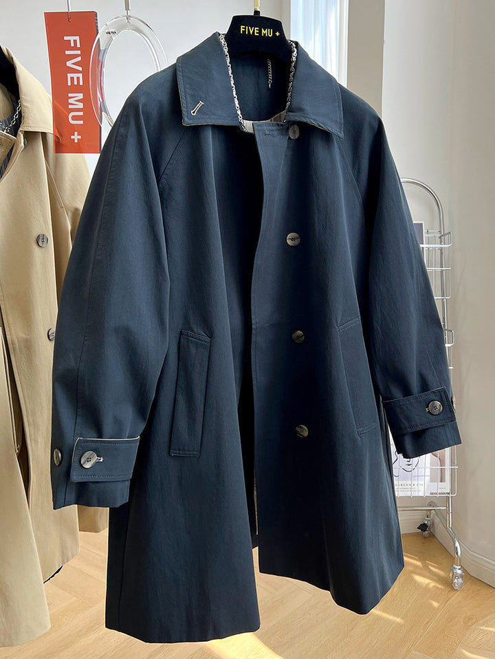 Damska oversize trencz z Raglan rękawami, Concealed guzikami listwą &amp; regulowanym Cuffs Lumaza