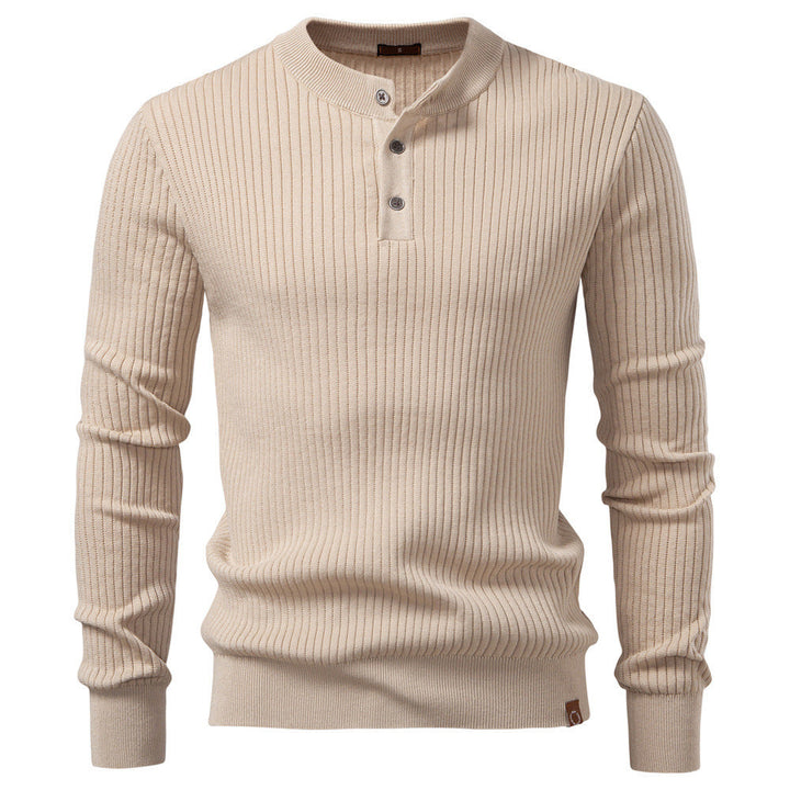 Męska prążkowany długa-sleeve henley pulower z Stójka, delikatna rib dzianina i dopasowany Krój