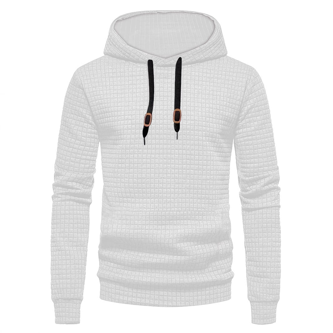 Męska pikowana bluza z kapturem z rectangular quilting, ściągacz i prążkowane mankiety