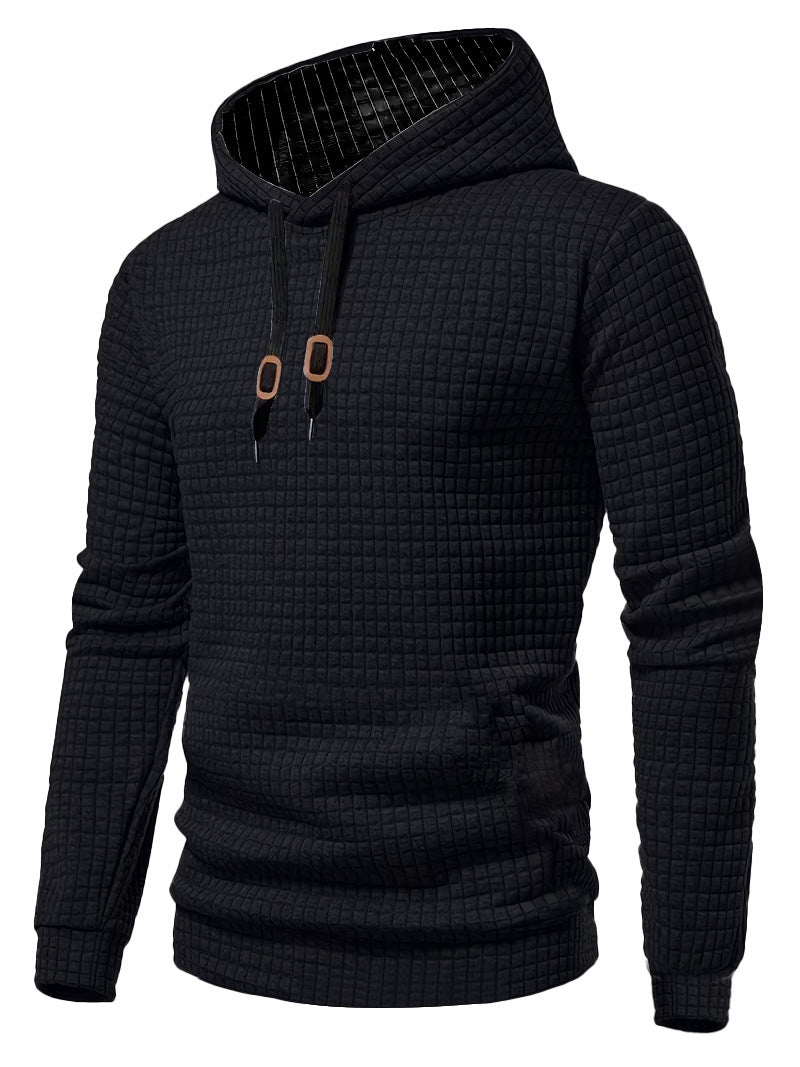 Męska pikowana bluza z kapturem z rectangular quilting, ściągacz i prążkowane mankiety