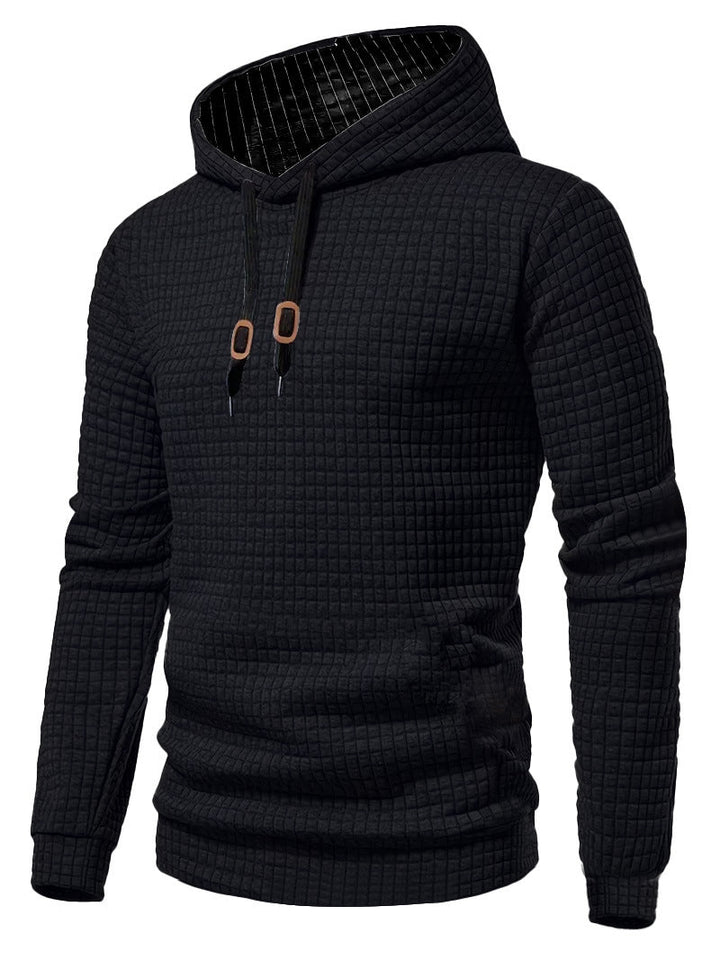 Męska pikowana bluza z kapturem z rectangular quilting, ściągacz i prążkowane mankiety