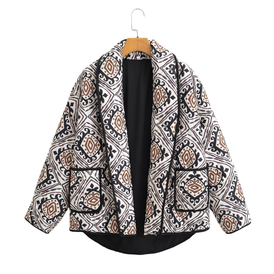 Damska pikowana kimono kurtka z Waist paskiem i Ethno Pattern