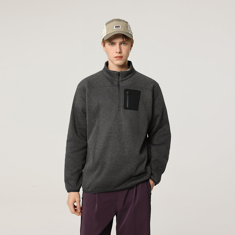Herren Halbzip-Fleecepullover mit Brustreißverschlusstasche und Stehkragen