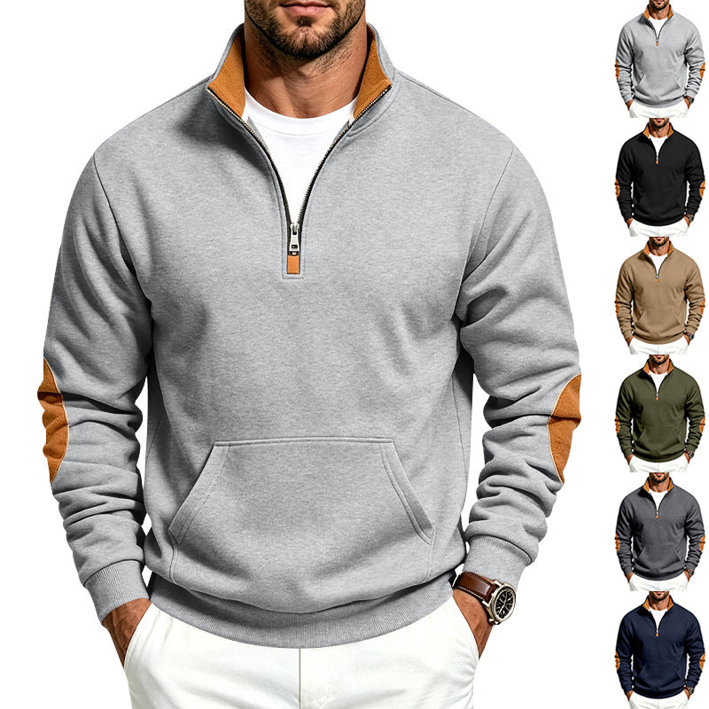 Męska bluza z half zamek, Stójka i elbow patches