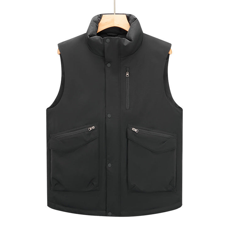 Męski kamizelka pikowana z high kołnierz ze stójką i wielofunkcyjny kieszenie na zamek