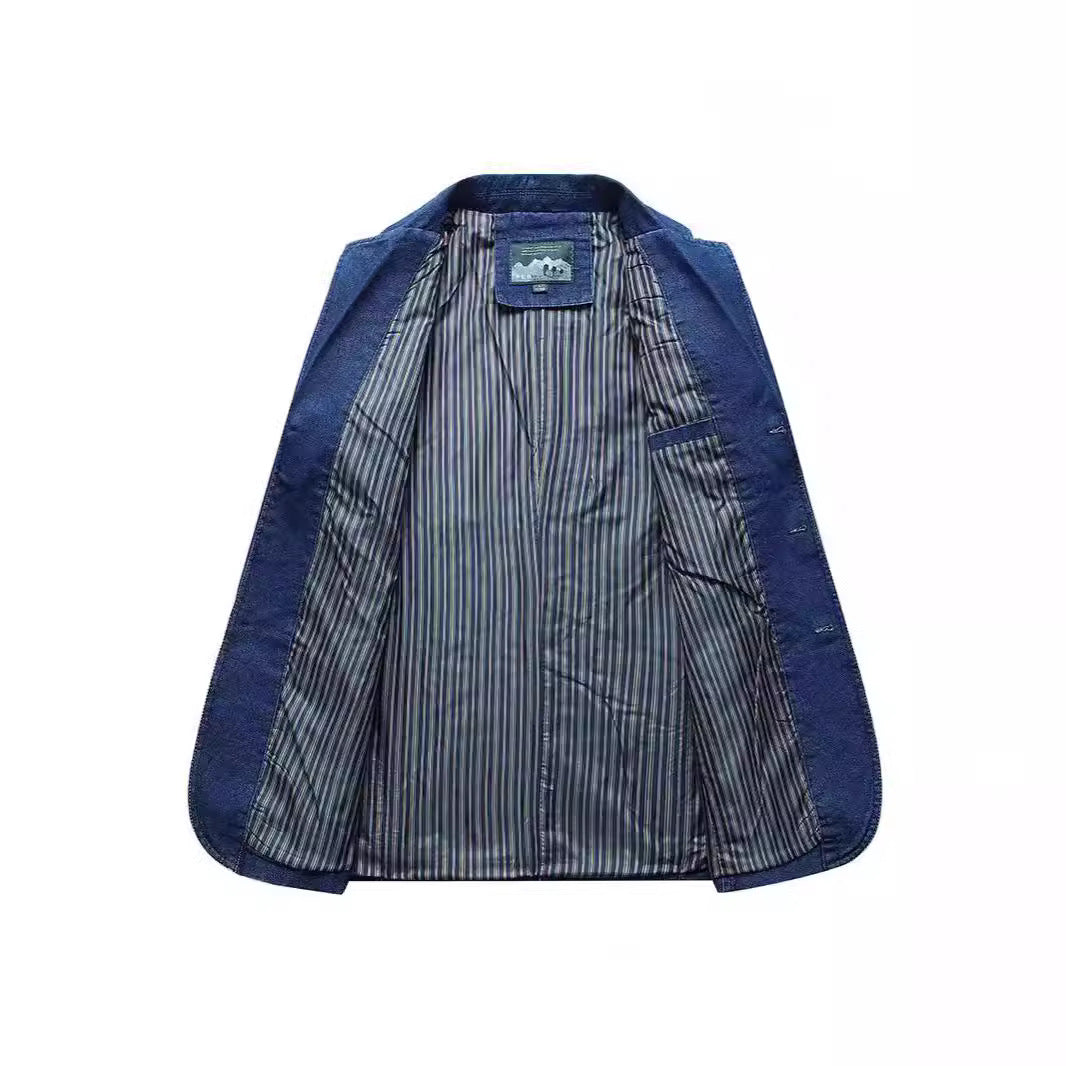 Męska denim marynarka w loose fit z lapel kołnierzem i naszywanymi kieszeniami