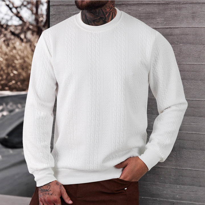 Męska textured okrągły dekolt bluza z delikatna waffle structure i prążkowane mankiety