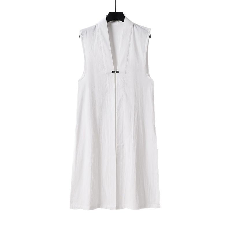 Damska długa bez rękawów kimono kamizelka z Minimalist Lines i Decorative Toggle Closure Lumaza