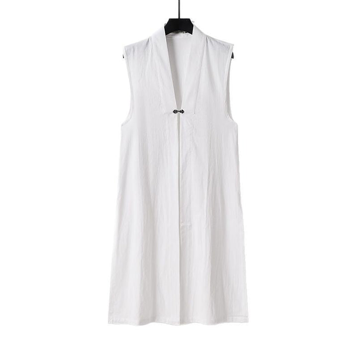 Damska długa bez rękawów kimono kamizelka z Minimalist Lines i Decorative Toggle Closure Lumaza