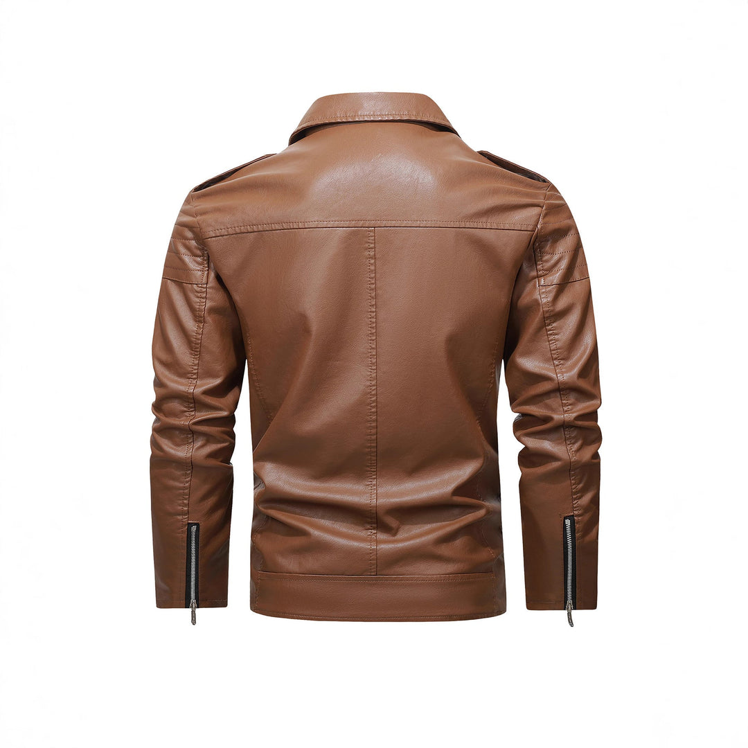 Męski biker kurtka wykonany z syntetyczna skóra z asymmetrical zamek i pikowany ramienny section