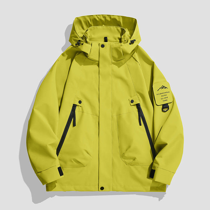 Męski Wodoodporny Utility Kurtka softshell z Kaptur, Diagonal Kieszenie na zamek &amp; Regulowany Rękaw Straps