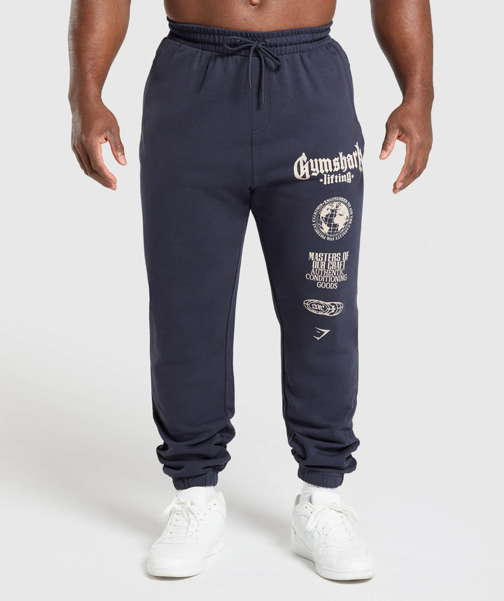 Męska tapered bawełna polar sweatpants z elastyczny ściągacz waistband, prążkowany nogawka otwory, i large logo print