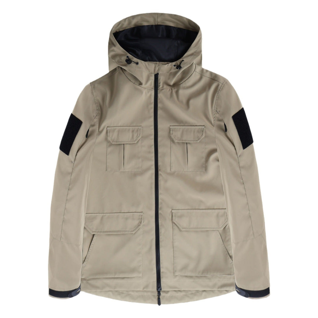 Męska techniczny z kapturem kurtka field z multi-flap utility Kieszenie