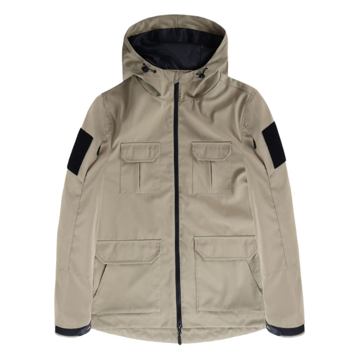 Męska techniczny z kapturem kurtka field z multi-flap utility Kieszenie