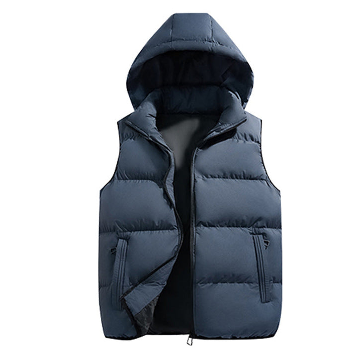 Męska pikowana z kapturem kamizelka z termiczny filling, zippered Kieszenie, i wiatroszczelna zewnętrzny powłoka